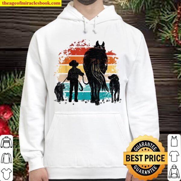 Vintage boy with dogs and horse, horseback riding boys Hoodie