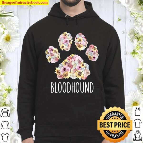 Womens Bloodhound Mama Floral Paw Dog Mom Hoodie