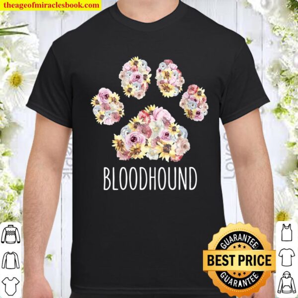 Womens Bloodhound Mama Floral Paw Dog Mom Shirt