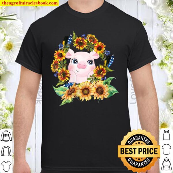 Womens Cute pig surrounded Sunflowers And Pigs Kawaii Farm Animal Shirt