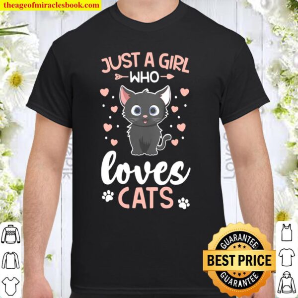 Womens Just a Girl Who Loves Cats Black Cat Owner Best Mom Shirt