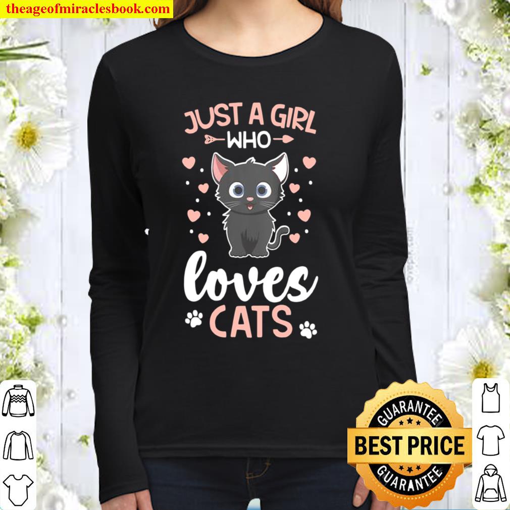 Womens Just a Girl Who Loves Cats Black Cat Owner Best Mom Women Long Sleeved