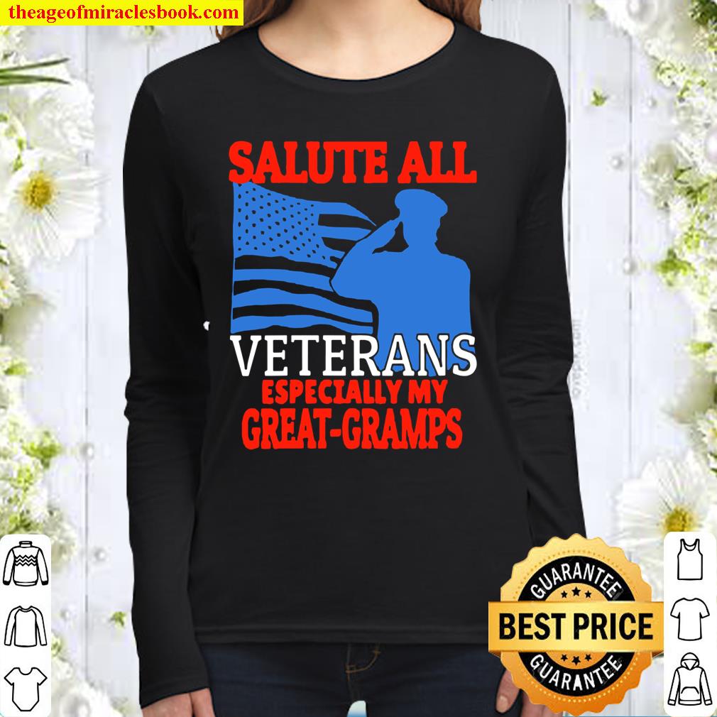 Womens Veteran Granddaughter Grandson Support GreatGramps Women Long Sleeved