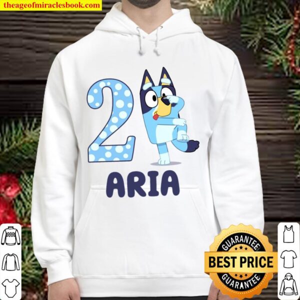 2 Years Old Aria Personalised 2Nd Birthday Gift Bluey Bandit Heeler Hoodie