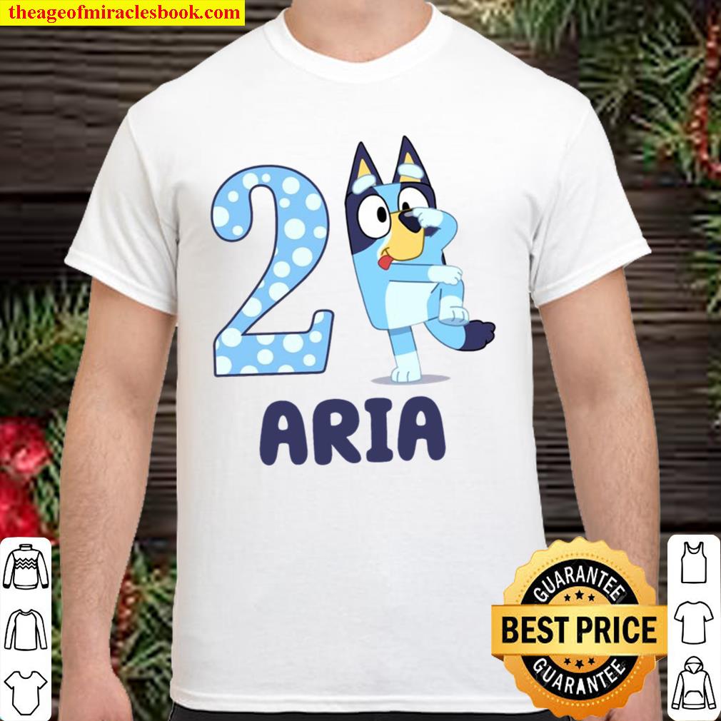 2 Years Old Aria Personalised 2Nd Birthday Gift Bluey Bandit Heeler Shirt