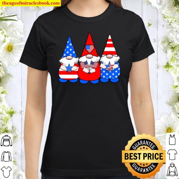 3 Patriotic Gnomes American Flag Red White Blue USA Classic Women T-Shirt
