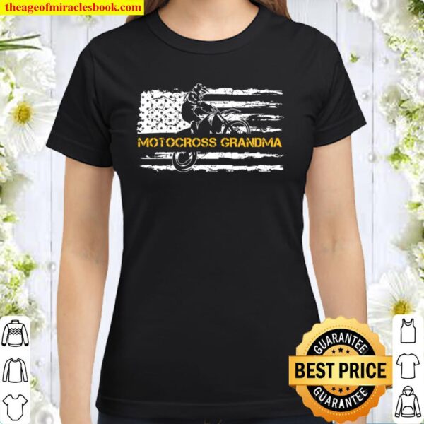 American Flag Proud Motocross Dirt Bike Grandma Silhouette Classic Women T-Shirt