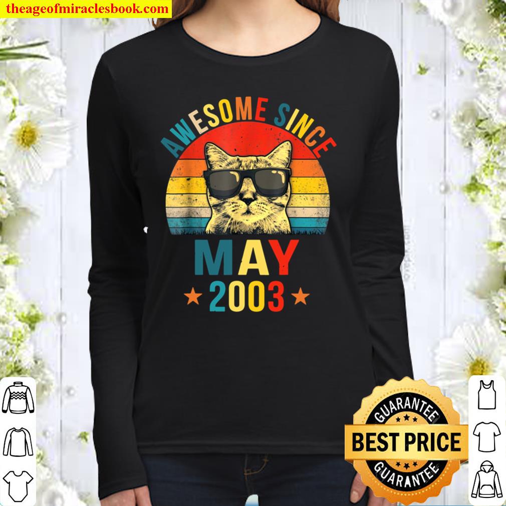 Awesome Since May 2003 18th Birthday Cat Women Long Sleeved