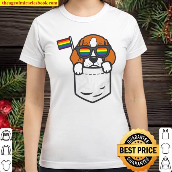 Beagle Pocket Dog Lgbtq Rainbow Flag Gay Pride Ally Classic Women T-Shirt