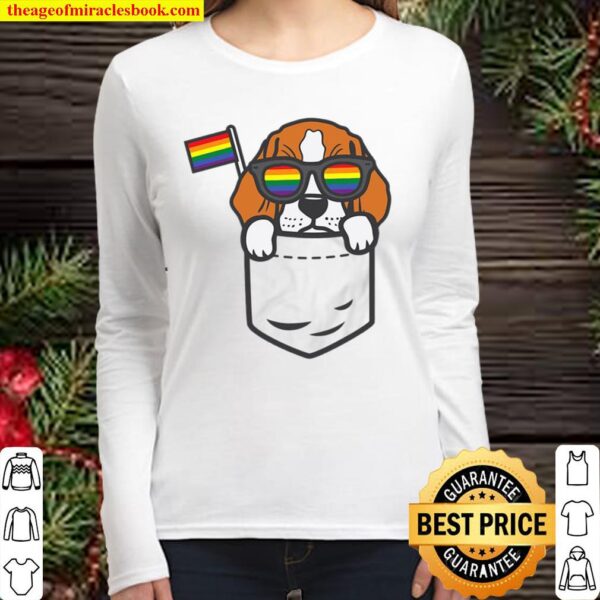 Beagle Pocket Dog Lgbtq Rainbow Flag Gay Pride Ally Women Long Sleeved