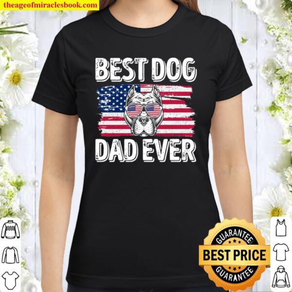 Best Pitbull Dog Dad Ever American Flag 4Th Of July American Flag Sung Classic Women T-Shirt