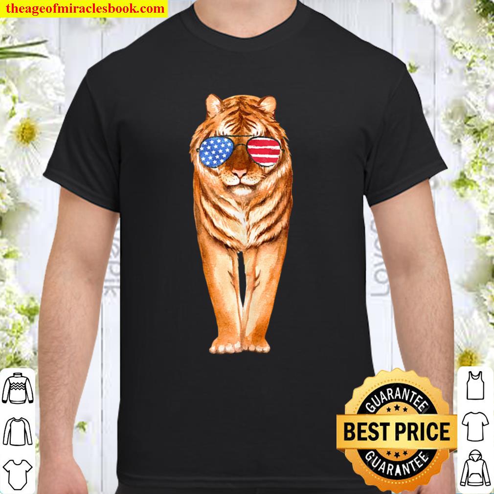 Big Cat Tiger Wearing Sunglasses American Flag USA Design new Shirt, Hoodie, Long Sleeved, SweatShirt