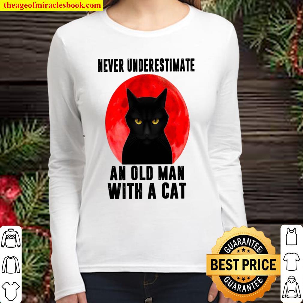 Black Cat Moon Never Underestimate An Old Man With A Cat Women Long Sleeved