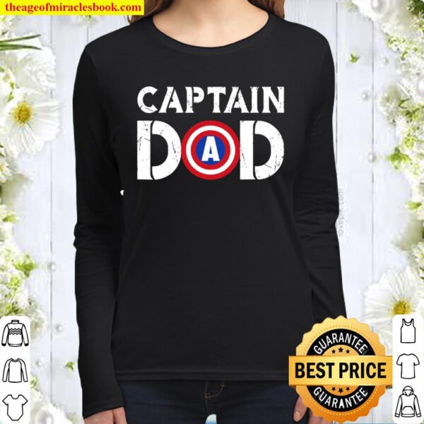 Captain Dad Superhero Men Fathers Day Vintage Dad Gift Women Long Sleeved