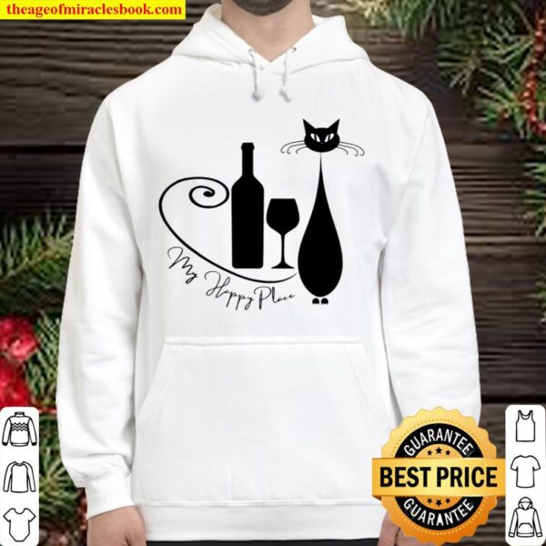 Cats and Wine is My Happy Place in Dark Design Hoodie