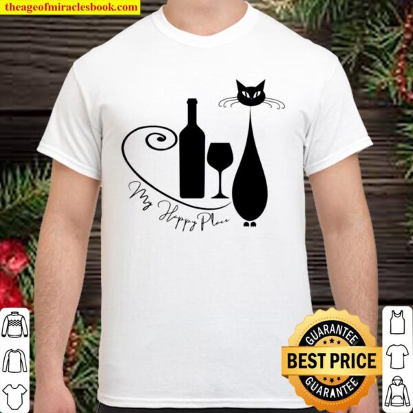 Cats and Wine is My Happy Place in Dark Design Shirt
