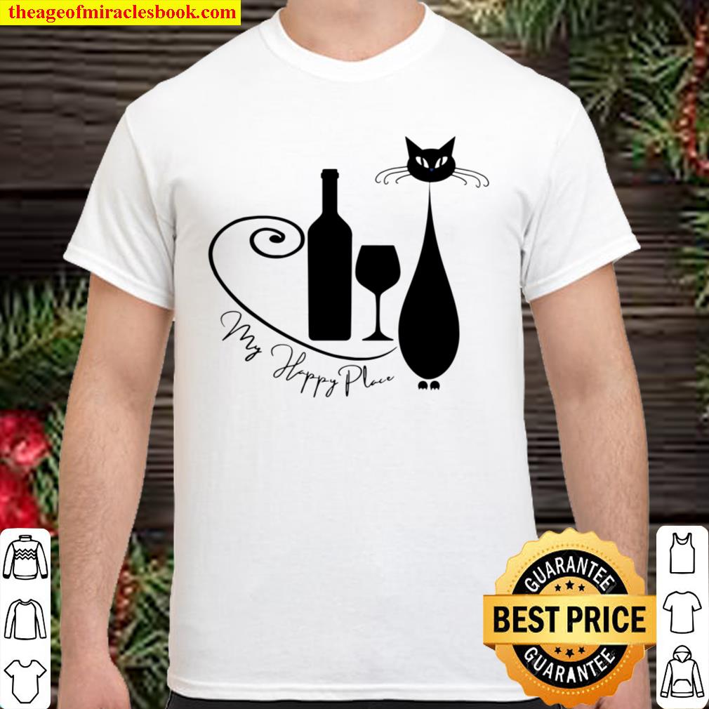 Cats and Wine is My Happy Place in Dark Design new Shirt, Hoodie, Long Sleeved, SweatShirt