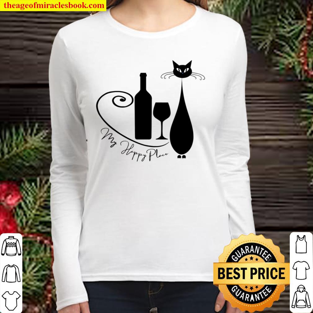 Cats and Wine is My Happy Place in Dark Design Women Long Sleeved