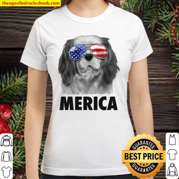 Cavalier King Charles Spaniel 4th of July Merica USA Flag Classic Women T-Shirt