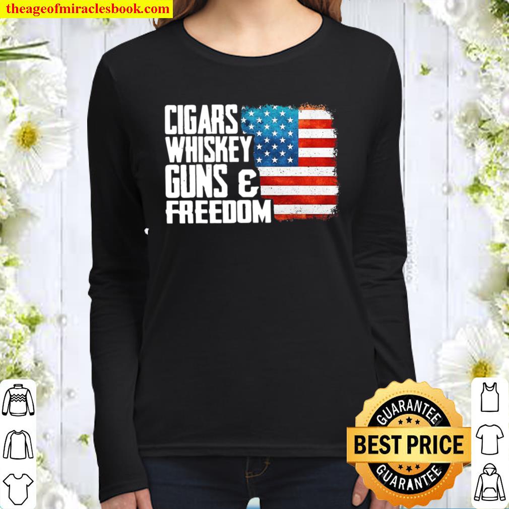 Cigars Whiskey Gun And Freedom Flag American Women Long Sleeved
