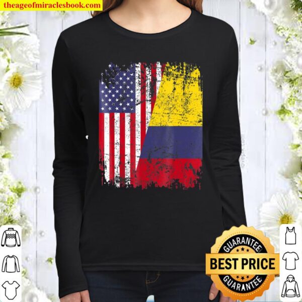 Colombian Roots Tshirt Half American Flag Colombia Women Long Sleeved