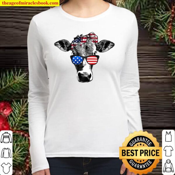 Cow Shirt For 4th Of July Shirt,Fourth Of July Gift For Dad,American Women Long Sleeved