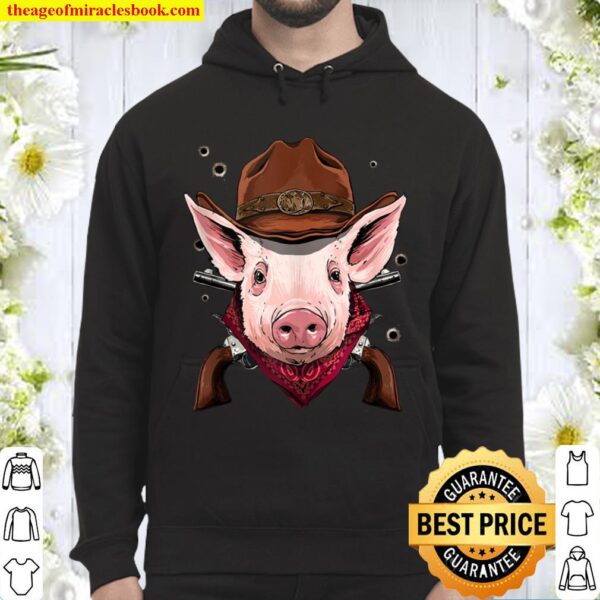 Cowboy Pig Western Rodeo Cowboy Hat and Bandana Hoodie