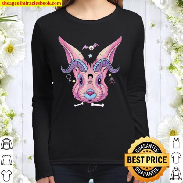 Creepy Satanic Bunny Occult Gothic Pentagram Rabbit Nu Goth Women Long Sleeved