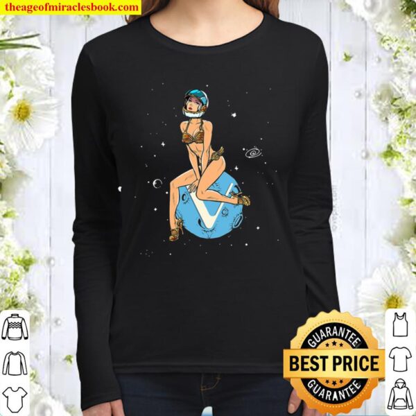 Cryptocurrency Pin-Up Girl Hodling Vet Vechain Crypto Moon Women Long Sleeved