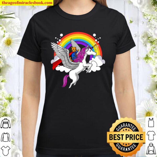 Cute Cat Riding Pegasus Unicorn Magical Kids Girls Classic Women T-Shirt
