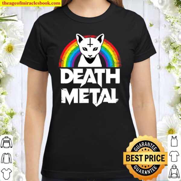Death Metal Shirts Satanic Cat Rainbow Goth Heavy Metal Classic Women T-Shirt