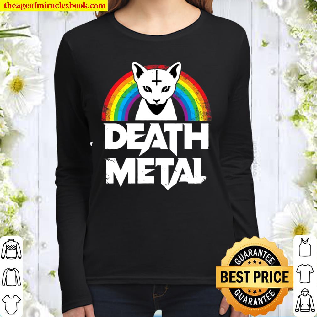 Death Metal Shirts Satanic Cat Rainbow Goth Heavy Metal Women Long Sleeved
