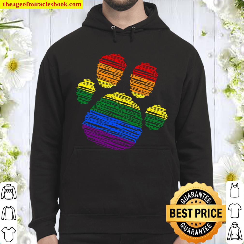 Dog Cat Paw Print Gay Pride design LGBT Awareness Funny Pullover Hoodie