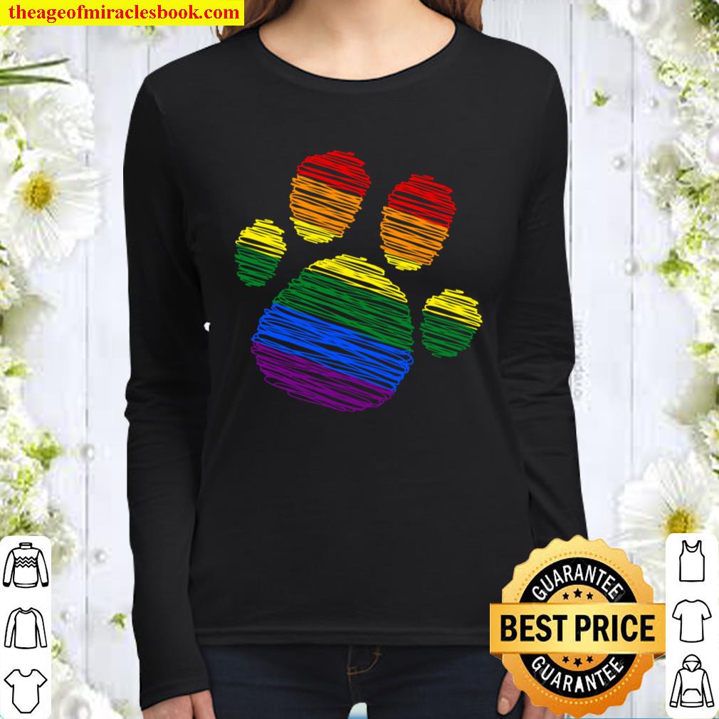 Dog Cat Paw Print Gay Pride design LGBT Awareness Funny Pullover Women Long Sleeved