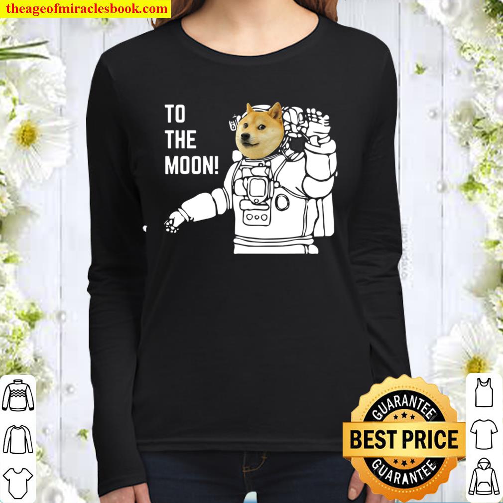 Dogecoin To The Moon Astronaut Doge Meme Women Long Sleeved