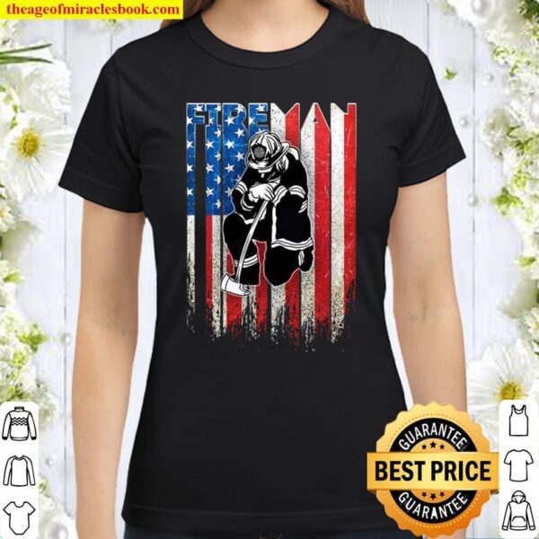 Fireman And American Flag Classic Women T-Shirt