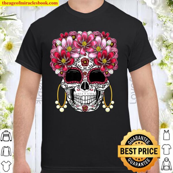 Flower Skull  Long Sleeve Shirts Tops Sugar Skull Men's Day of Dead 