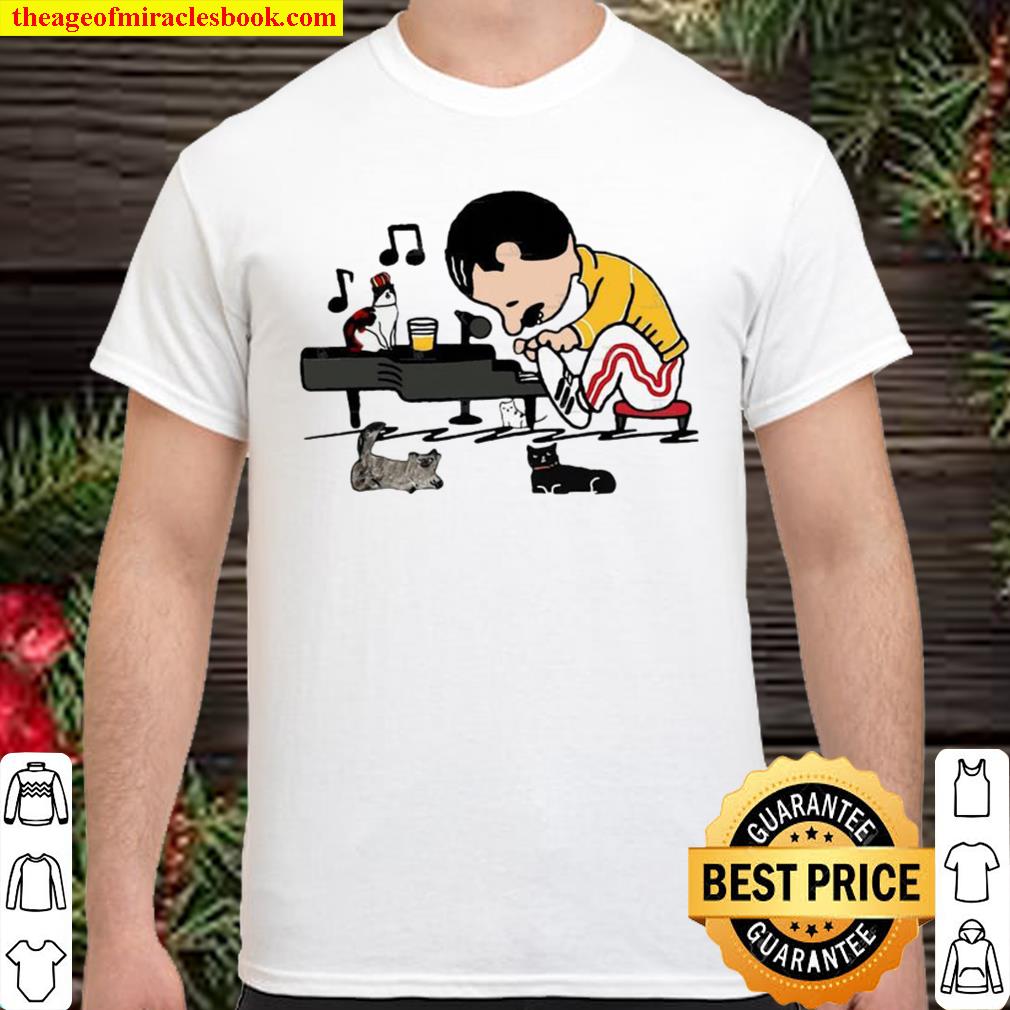 Freddie Mercury in style Schroeder play piano peanuts cats hot Shirt, Hoodie, Long Sleeved, SweatShirt