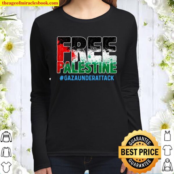 Free Gaza Palestine Peace Support Palestinian Flag Women Long Sleeved