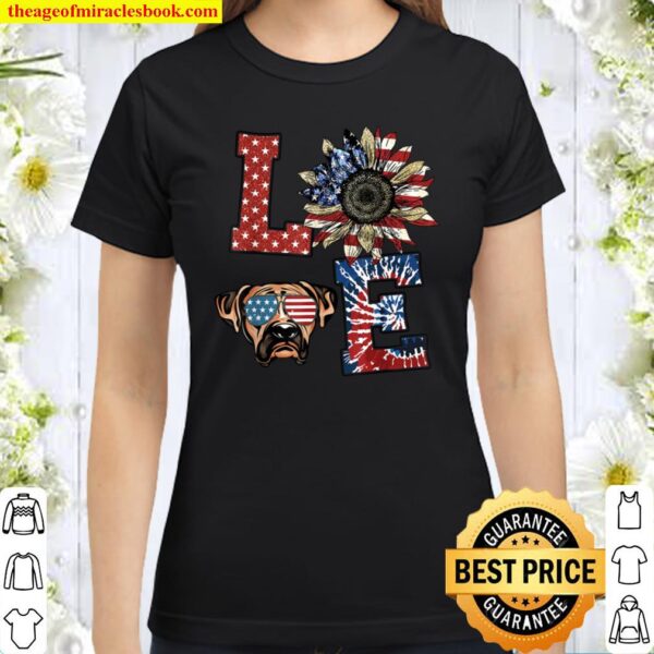 Funny Love Boxer Dog USA Flag Sunflower Tie Dye Classic Women T-Shirt