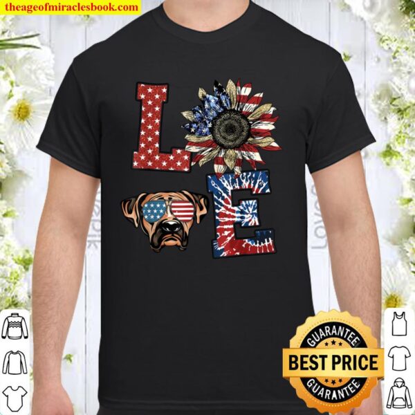 Funny Love Boxer Dog USA Flag Sunflower Tie Dye Shirt