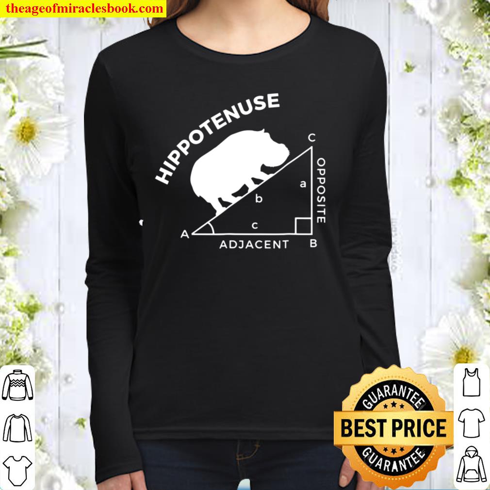 Funny Math Shirt, Hippotenuse Animal Hippo Women Long Sleeved