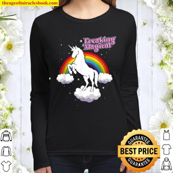 Funny Retro Freaking Magical Adult Unicorn Rainbow Party Women Long Sleeved