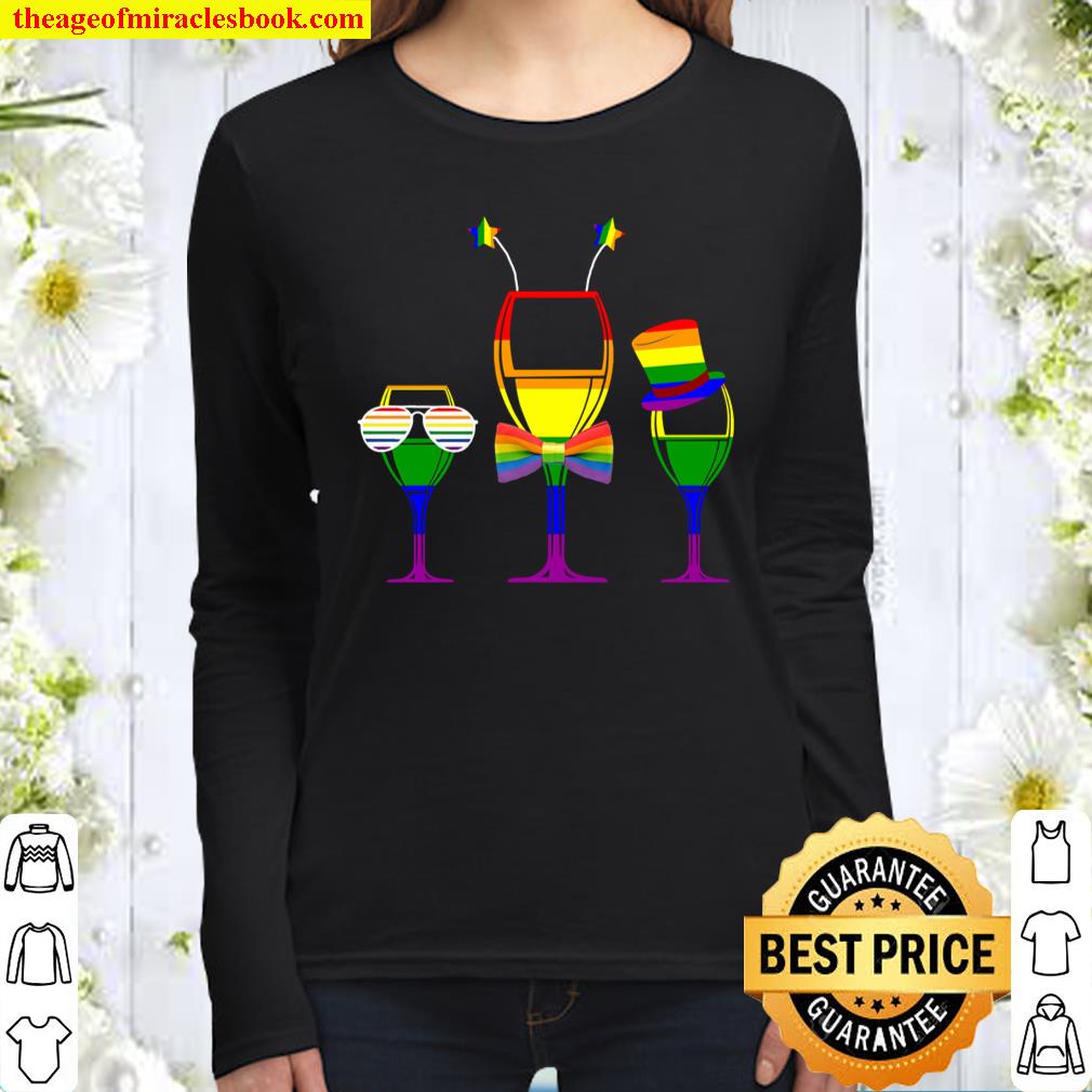 Gay Pride Rainbow Funny Gifts Wine Lovers LGBT Women Pullover Women Long Sleeved