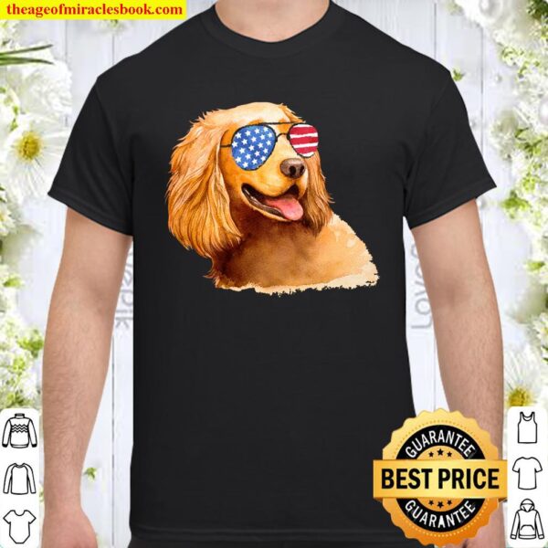 Golden Retriever Dog American Flag Sunglasses USA Design Shirt