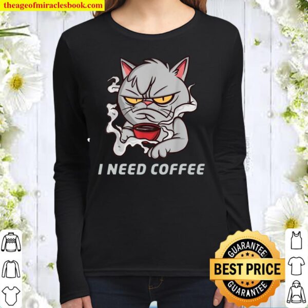 Grumpy Cat Loves Coffee Women Long Sleeved