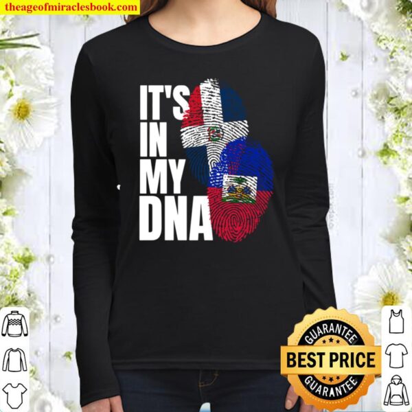 Haitian And Dominican Mix DNA Flag Heritage Gift Women Long Sleeved