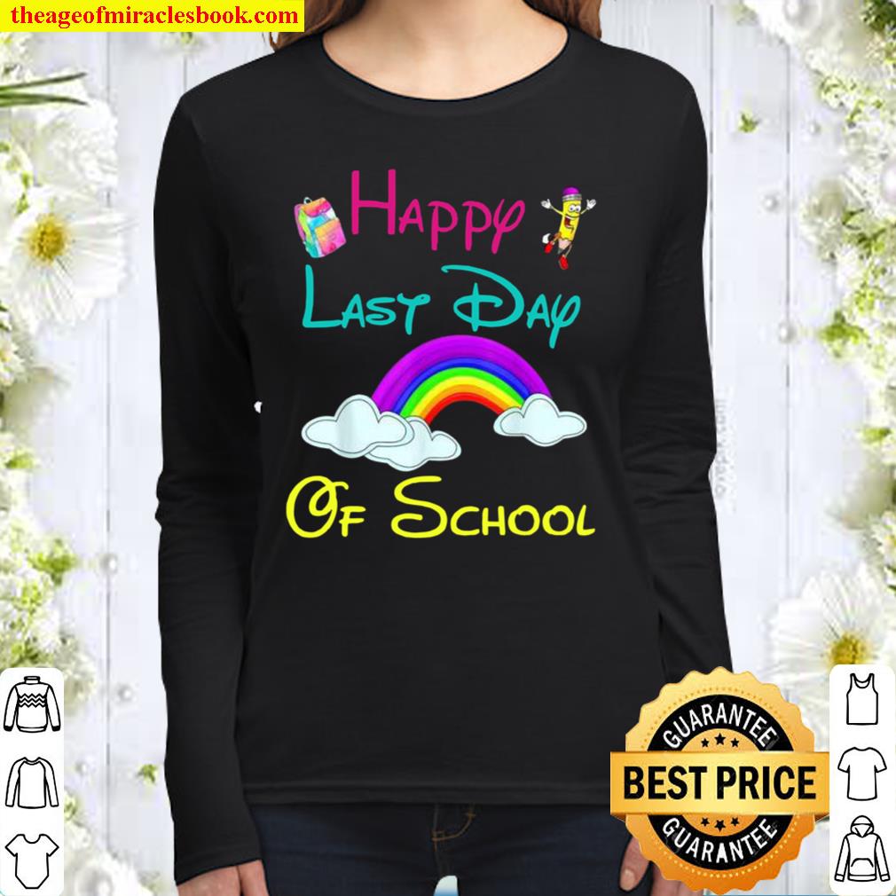 Happy Last Day Of School Teacher Student Rainbow Women Long Sleeved