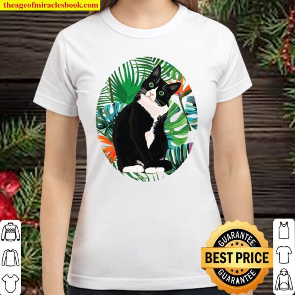 Hawaiian Tshirt Tuxedo Cat Tropical Gift Animal Lovers Classic Women T-Shirt