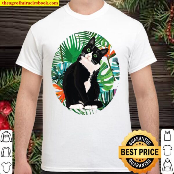 Hawaiian Tshirt Tuxedo Cat Tropical Gift Animal Lovers Shirt